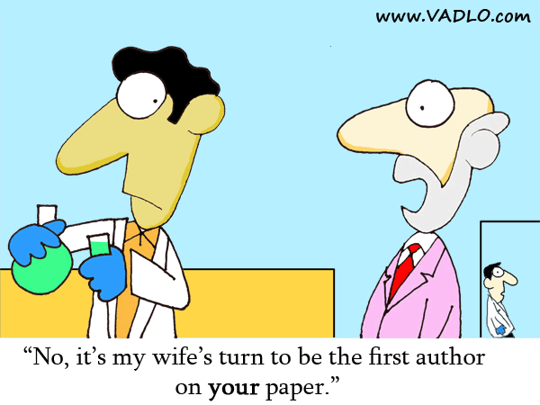 Authorship Issues & Postdocs - No it is my wifes turn to be first author on your paper.